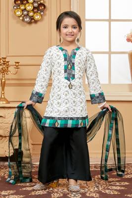 White embroidered cotton kids salwar suits 1