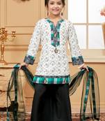 White embroidered cotton kids salwar suits