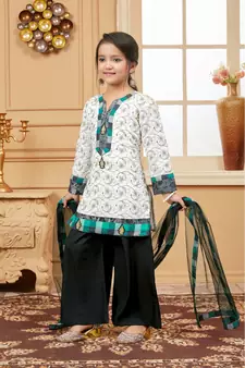 White embroidered cotton kids salwar suits