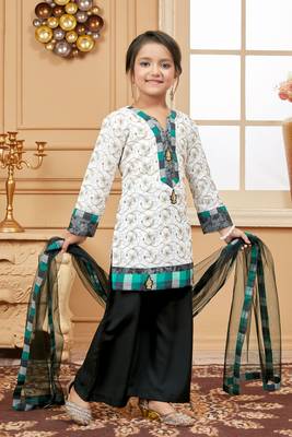 White embroidered cotton kids salwar suits 3