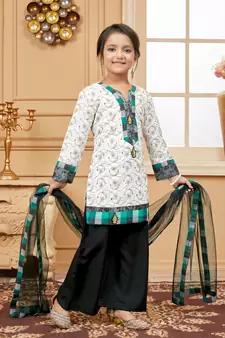 White embroidered cotton kids salwar suits