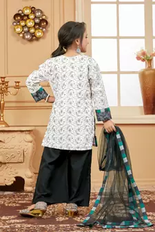 White embroidered cotton kids salwar suits