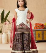 White embroidered art silk kids salwar suits