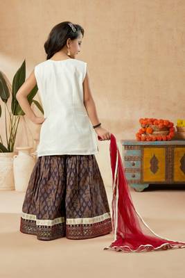 White embroidered art silk kids salwar suits 4