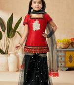Red embroidered art silk kids salwar suits