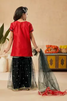 Red embroidered art silk kids salwar suits