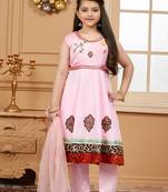 Pink embroidered satin kids salwar suits