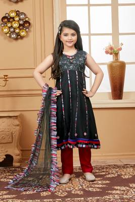Black embroidered net kids salwar suits 1
