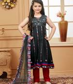 Black embroidered net kids salwar suits