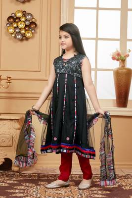 Black embroidered net kids salwar suits 2