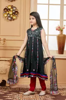 Black embroidered net kids salwar suits