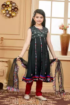 Black embroidered net kids salwar suits