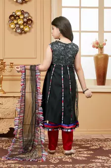 Black embroidered net kids salwar suits