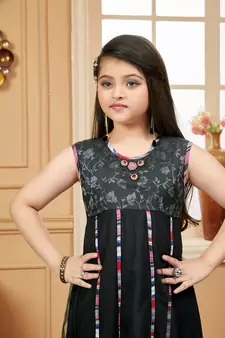 Black embroidered net kids salwar suits