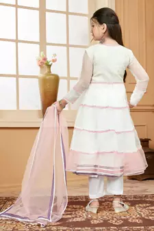 White embroidered net kids salwar suits