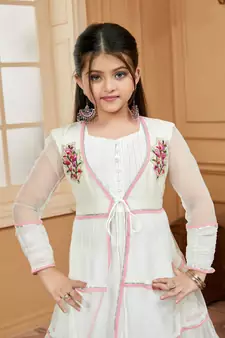 White embroidered net kids salwar suits