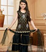 Black embroidered net kids salwar suits