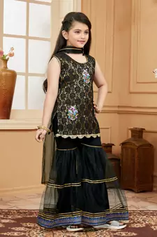 Black embroidered net kids salwar suits