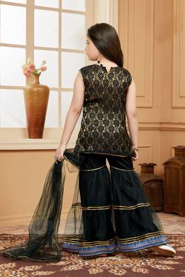 Black embroidered net kids salwar suits 4