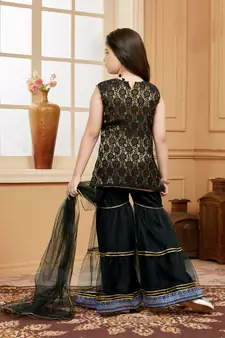 Black embroidered net kids salwar suits