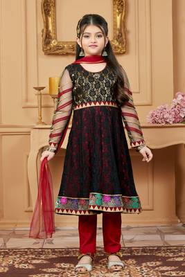Black embroidered net kids salwar suits 1