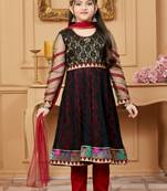 Black embroidered net kids salwar suits