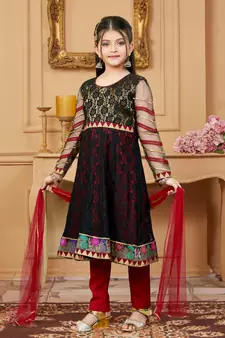 Black embroidered net kids salwar suits