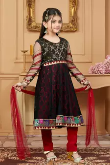 Black embroidered net kids salwar suits