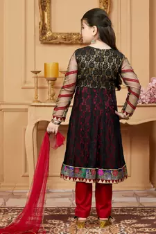 Black embroidered net kids salwar suits