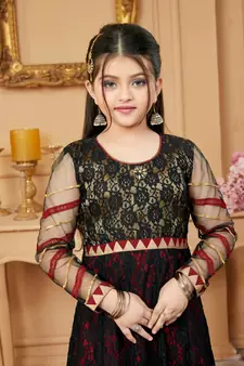 Black embroidered net kids salwar suits