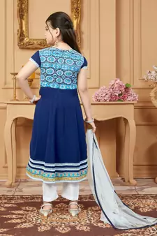 Blue embroidered faux georgette kids salwar suits