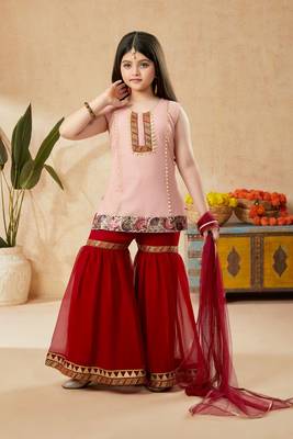Pink embroidered net kids salwar suits 1