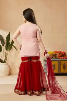Pink embroidered net kids salwar suits