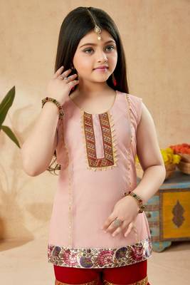 Pink embroidered net kids salwar suits 5