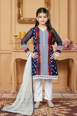 Blue embroidered faux georgette kids salwar suits 1