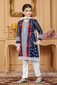 Blue embroidered faux georgette kids salwar suits