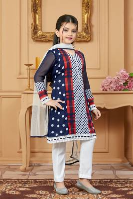 Blue embroidered faux georgette kids salwar suits 3