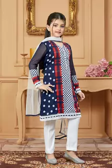 Blue embroidered faux georgette kids salwar suits