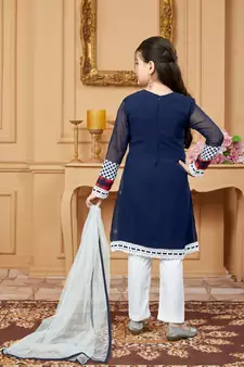 Blue embroidered faux georgette kids salwar suits