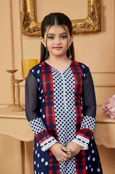 Blue embroidered faux georgette kids salwar suits