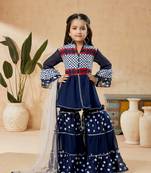 Blue embroidered faux georgette kids salwar suits
