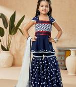 Blue embroidered faux georgette kids salwar suits