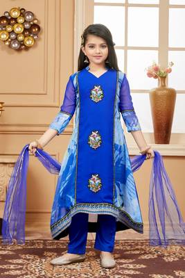 Blue embroidered faux georgette kids salwar suits 1