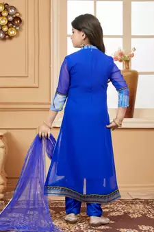 Blue embroidered faux georgette kids salwar suits