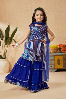 Blue embroidered faux georgette kids salwar suits
