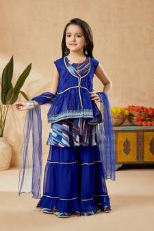 Blue embroidered faux georgette kids salwar suits