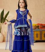 Blue embroidered faux georgette kids salwar suits