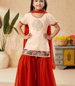 Pink embroidered net kids salwar suits