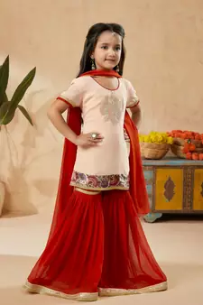 Pink embroidered net kids salwar suits