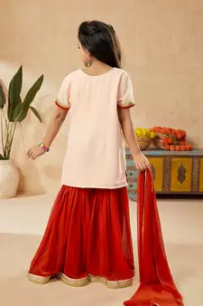 Pink embroidered net kids salwar suits